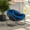 GUTENT - Chaise berçante en rotin d'extérieur, fauteuil inclinable avec coussin rembourré pour porche, salon, patio, jardin, bleu marine.