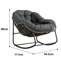 GUTENT - Chaise berçante en rotin d'extérieur, fauteuil inclinable avec coussin rembourré pour porche, salon, patio, jardin, bleu marine.