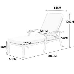 GUTENT - Chaise longue de patio avec coussin en coton, avec coussin beige imperméable (1pc)