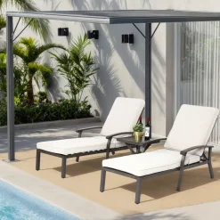 GUTENT - Chaise longue de patio avec coussin en coton, coussin imperméable beige