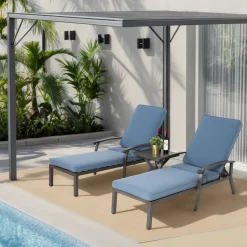 GUTENT - Chaise longue de patio avec coussin en coton, coussin imperméable bleu