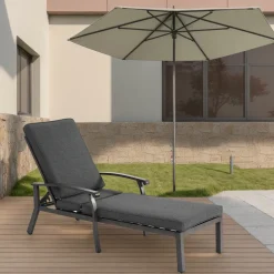 GUTENT - Chaise longue de patio avec coussin en coton, coussin imperméable gris