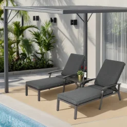 GUTENT - Chaise longue de patio avec coussin en coton, coussin imperméable gris