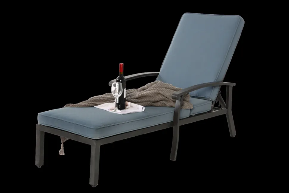 GUTENT - Chaise longue de patio avec coussin en coton, avec coussin bleu imperméable (1pc)