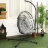 GUTENT - Fauteuil suspendu de jardin chaise hamac résine tressée panier pliable avec matelas support en métal et appui-tête gris