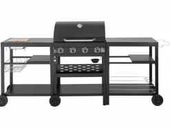 HABITAT ET JARDIN - Barbecue à gaz cuisine d'extérieur - 12 kw - 4 brûleurs - noir