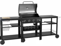 HABITAT ET JARDIN - Barbecue à gaz cuisine d'extérieur - 12 kw - 4 brûleurs - noir