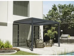 HABITAT ET JARDIN - Pergola bioclimatique adossée avec led "windsor" - 3 x 4 m - anthracite