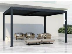 HABITAT ET JARDIN - Pergola bioclimatique électrique avec led "windsor" en aluminium 3 x 4 - gris
