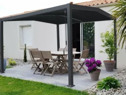 HABITAT ET JARDIN - Pergola bioclimatique toit 2 pans "victoria" en aluminium et métal- 3,5 x 4 m - gris