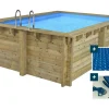 HABITAT ET JARDIN - Piscine bois rectangle " caimans 120 " - 4.10 x 3.00 x 1.24 m + bâche à bulles 180 µ - bâche hiver 280 g/m²