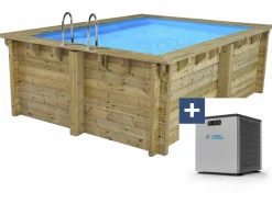 HABITAT ET JARDIN - Piscine bois rectangle " caimans 120 " - 4.10 x 3.00 x 1.24 m + mini pompe à chaleur 3.5kw - métal - gris