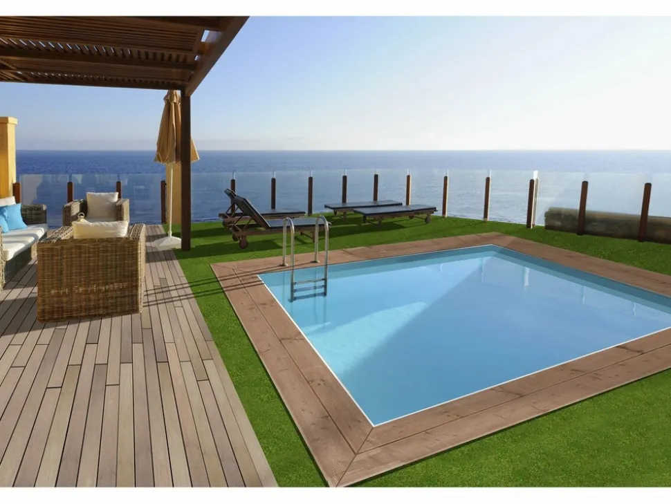HABITAT ET JARDIN - Piscine bois rectangle " caimans 120 " - 4.10 x 3.00 x 1.24 m + mini pompe à chaleur 3.5kw - métal - gris