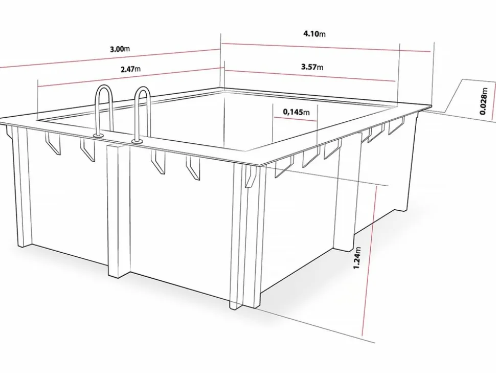 HABITAT ET JARDIN - Piscine bois rectangle " caimans 120 " - 4.10 x 3.00 x 1.24 m + mini pompe à chaleur 3.5kw - métal - gris