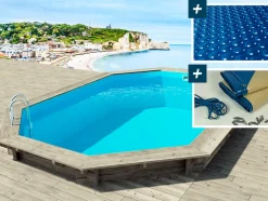 HABITAT ET JARDIN - Piscine bois " brazilia " 5.86 x 3.86 x 1.20 m - bâche à bulles 180 µ - bâche hiver 280 g/m²