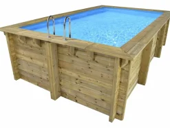 HABITAT ET JARDIN - Piscine bois rectangle " aruba "- 5.00 x 3.00 x 1.24 m + mini pompe à chaleur 3.5kw - métal - gris