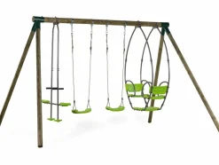 HABITAT ET JARDIN - Portique bois "nelio" - avec 2 balançoires , 1 vis-à-vis et 1 nacelle.