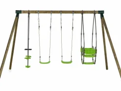 HABITAT ET JARDIN - Portique bois "nelio" - avec 2 balançoires , 1 vis-à-vis et 1 nacelle.