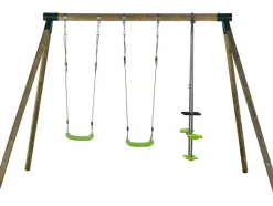 HABITAT ET JARDIN - Portique bois "lana" - avec 2 balançoires et 1 vis-à-vis.
