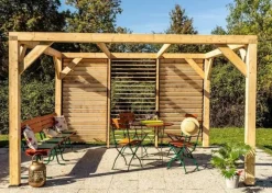 HABRITA - Auvent VENETO douglas massif + ventelles mur - 10,57 m2 - dimensions 3,39 m x 3,12 m