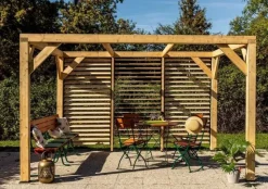 HABRITA - Auvent VENETO douglas massif + ventelles mur - 10,57 m2 - dimensions 3,39 m x 3,12 m