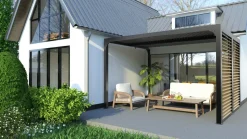 HABRITA - Pergola bioclimatique aluminium 10,80 m² - gris anthracite - ventelles latérales
