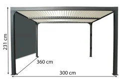 HABRITA - Pergola bioclimatique aluminium 10,80 m² + rideau manuel - coloris gris