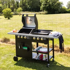 HAPPY GARDEN - Barbecue duo au gaz vesuvio - 3 brûleurs + plancha 3 brûleurs