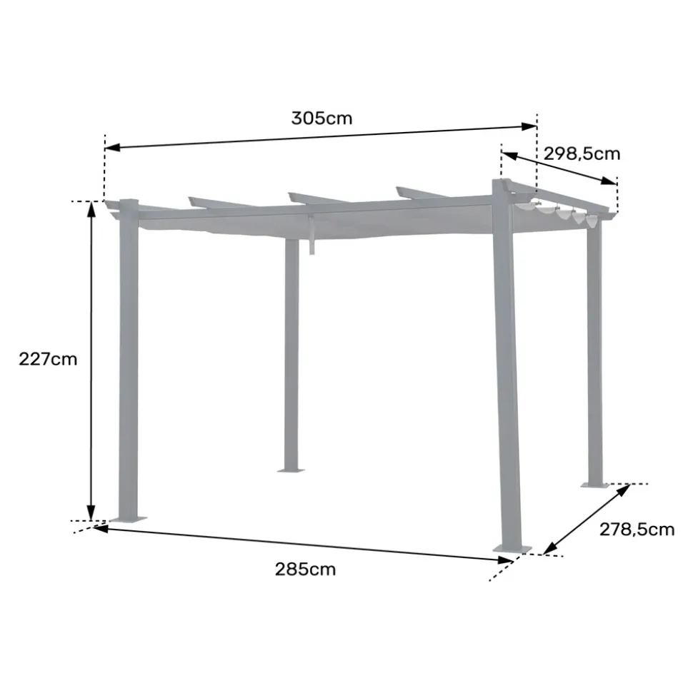 HAPPY GARDEN - Pergola autoportante 3 × 3m cassis grise - structure aluminium