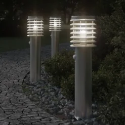 HELLOSHOP26 - Lampadaire d'extérieur avec capteur argenté acier inoxydable argent
