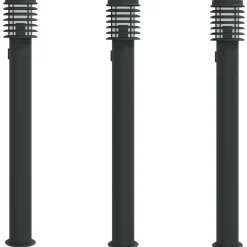 HELLOSHOP26 - Lampadaires d'extérieur avec sortie 3 pcs acier inoxydable noir