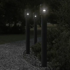 HELLOSHOP26 - Lampadaires d'extérieur avec sortie 3 pcs acier inoxydable noir