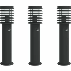 HELLOSHOP26 - Lampadaires d'extérieur et capteurs 3 pcs acier inoxydable noir