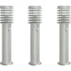 HELLOSHOP26 - Lampadaires d'extérieur avec capteurs 3 pcs acier inoxydable argent