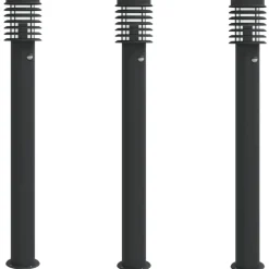 HELLOSHOP26 - Lampadaires d'extérieur et capteurs 3 pcs acier inoxydable noir