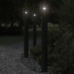 HELLOSHOP26 - Lampadaires d'extérieur et capteurs 3 pcs acier inoxydable noir