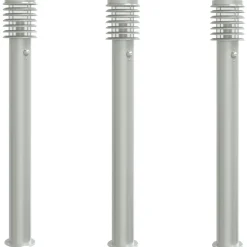 HELLOSHOP26 - Lampadaires d'extérieur avec capteurs 3 pcs acier inoxydable argent