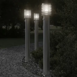 HELLOSHOP26 - Lampadaires d'extérieur avec capteurs 3 pcs acier inoxydable argent