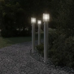 HELLOSHOP26 - Lampadaires d'extérieur avec capteurs 3 pcs acier inoxydable argent