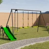 IDMARKET - Balançoire 3 agrès portique avec 2 balançoires, 1 face à face et toboggan