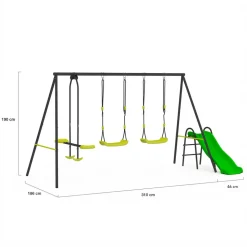 IDMARKET - Balançoire 3 agrès portique avec 2 balançoires, 1 face à face et toboggan