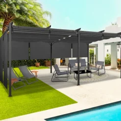 IDMARKET - Pergola édition spéciale toit rétractable 3x6 m et 6 stores gris anthracite