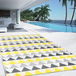 IDMARKET - Tapis extérieur sari triangles gris et jaune 270 x 370 cm