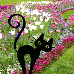 JARDINEX - Déco jardin : chat leone métal - noir 49 cm