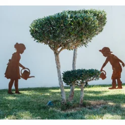 JARDINEX - Personnage garçonnet arrosoir métal rouillé : déco jardin - rouille