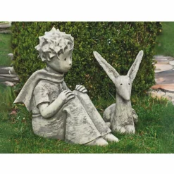 JARDINEX - Statue de jardin "le renard attentif "- le petit prince - gris clair 37 cm