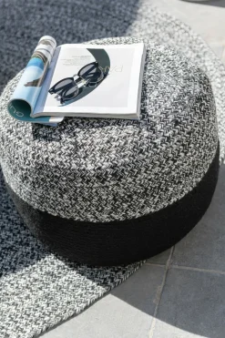 JOLIPA - Pouf miami ligne extérieur en résine noir et blanc