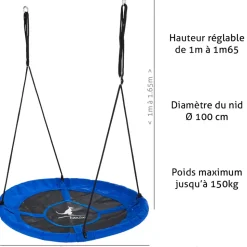 KANGUI - Balançoire ronde nid d'oiseau rond ø100cm - bleu - charge 150kg maxi