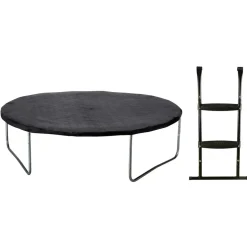 KANGUI - Trampoline 360 cm + filet de sécurité + échelle + bâche jumpi taupe/vert 360