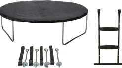 KANGUI - Trampoline 365 cm + filet + échelle + bâche + kit ancrage punchi bleu
